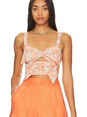 Cami NYC Orange Floral Twist-Front Crop Top